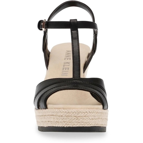 NWT Anne Klein Waves Raffia Wedge Platform Sandals Black - size 10 - Picture 3 of 5